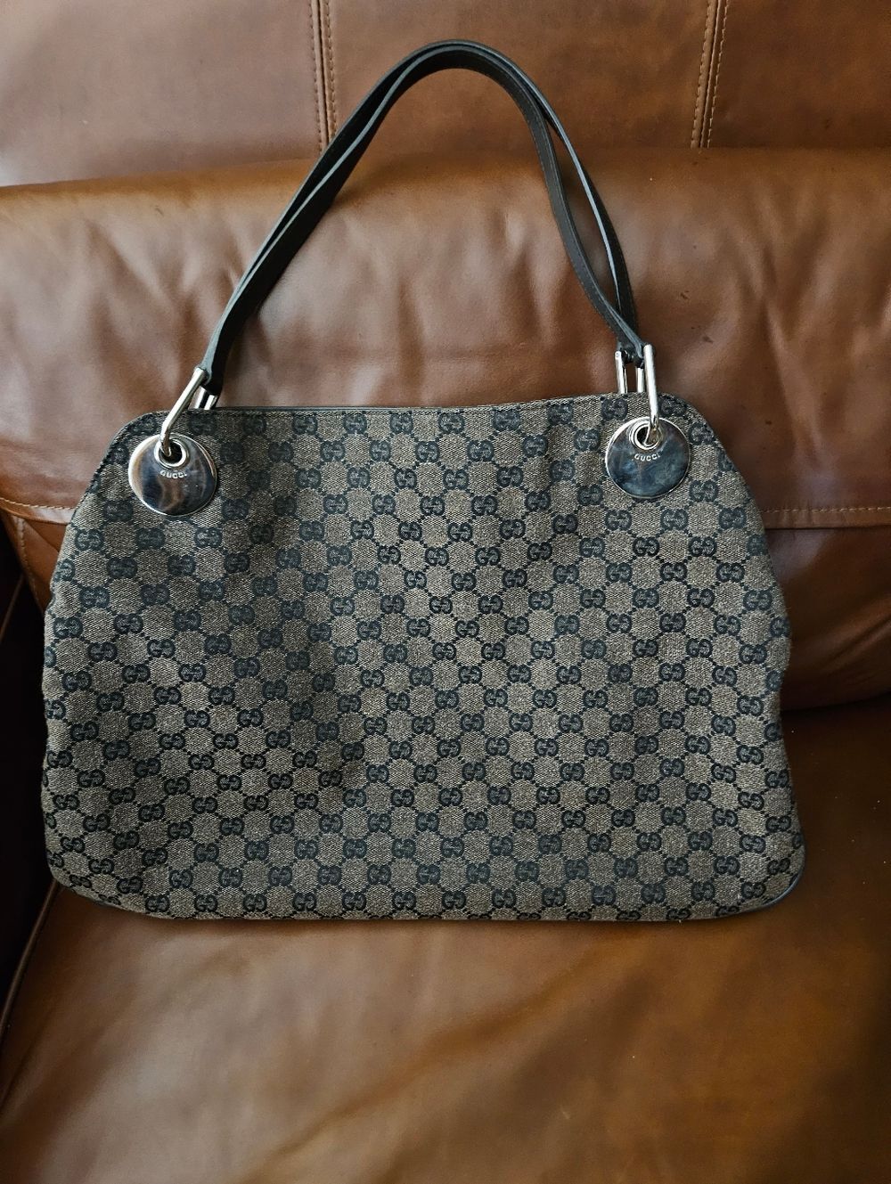 Gucci Eclipse Bag Large Brown Black GG Canvas Purse